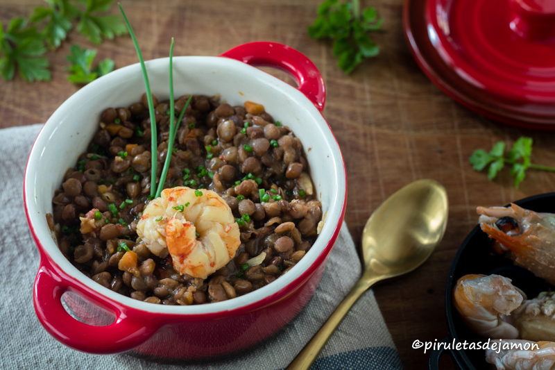Lentejas con langostinos | Piruletas de jamón - Blog de cocina